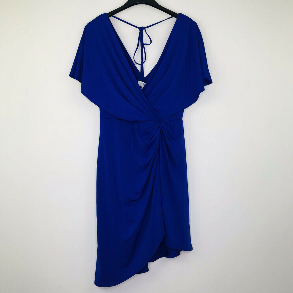 Cushnie Women's 6 Dress Faux Wrap Butterfly Sleeves Royal Blue NWT